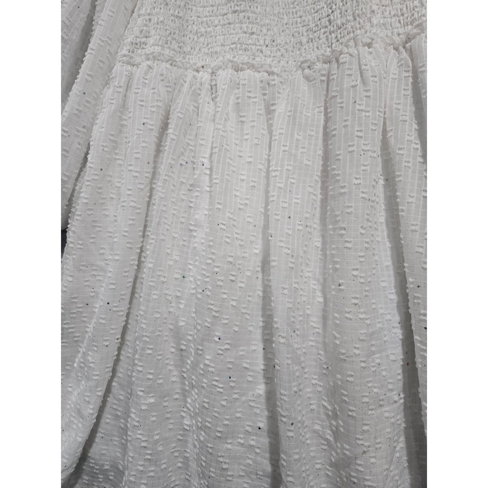 Arula Womens White Smocked Mini Dress Plus Size B 2XL Glitter Star Puff Sleeve - Picture 3 of 8